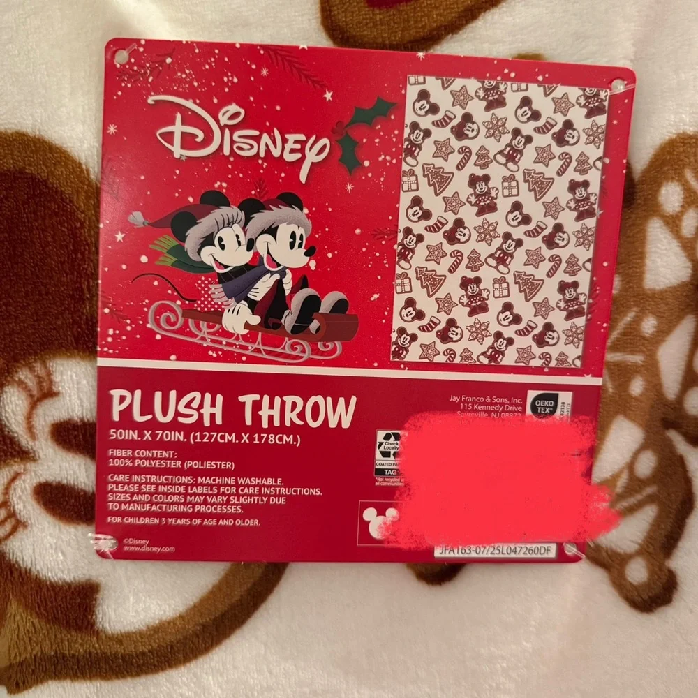 Disney Red and Brown Plush Blanket gingerbread design - Picture 2 of 3
